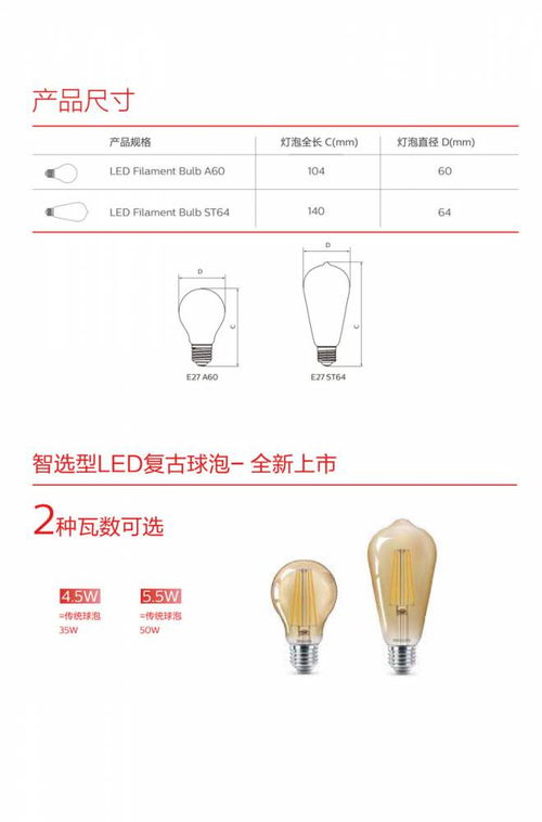 飞利浦led复古球泡钨丝古典吊钟泡